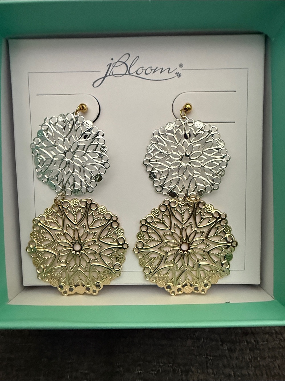 bloom Two-Tone Filigree Double Drop Earrings - Silver & Gold